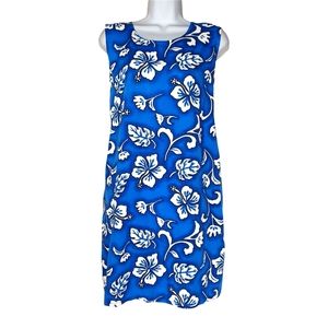 BALI CHIC Vintage Blue and White Floral Hawaiian XL Sleeveless Sheath Dress XL